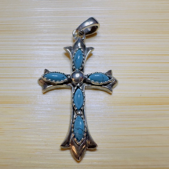 Oxidized Sterling Silver Turquoise Cross Pendant